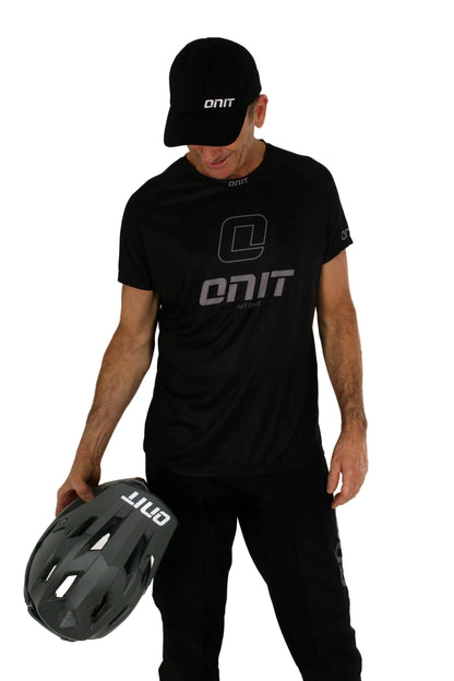 ONIT Black MTB jersey with wing graphic, front view