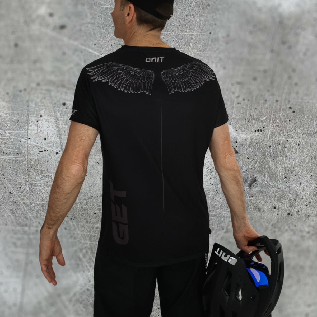 ONIT Black MTB jersey with wing graphic, back view