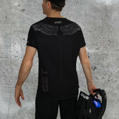 ONIT Black MTB jersey with wing graphic, back view