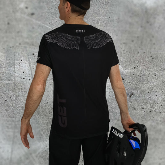 ONIT Black MTB jersey with wing graphic, back view