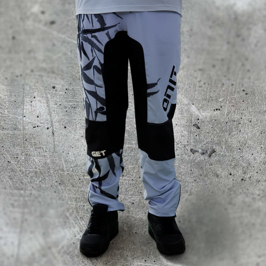 ONIT MTB pants with black and white bamboo print panel