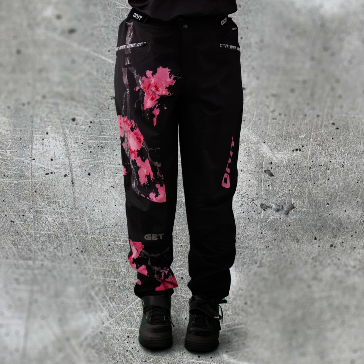 ONIT Black MTB pants with pink cherry blossom print