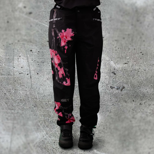 ONIT Black MTB pants with pink cherry blossom print