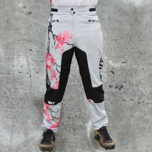 ONIT White MTB pants with pink cherry blossom print