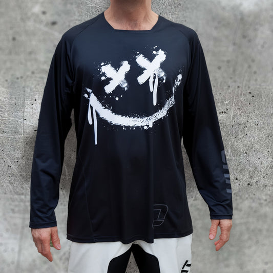 ONIT Black MTB jersey with white smiley graphic, long sleeve