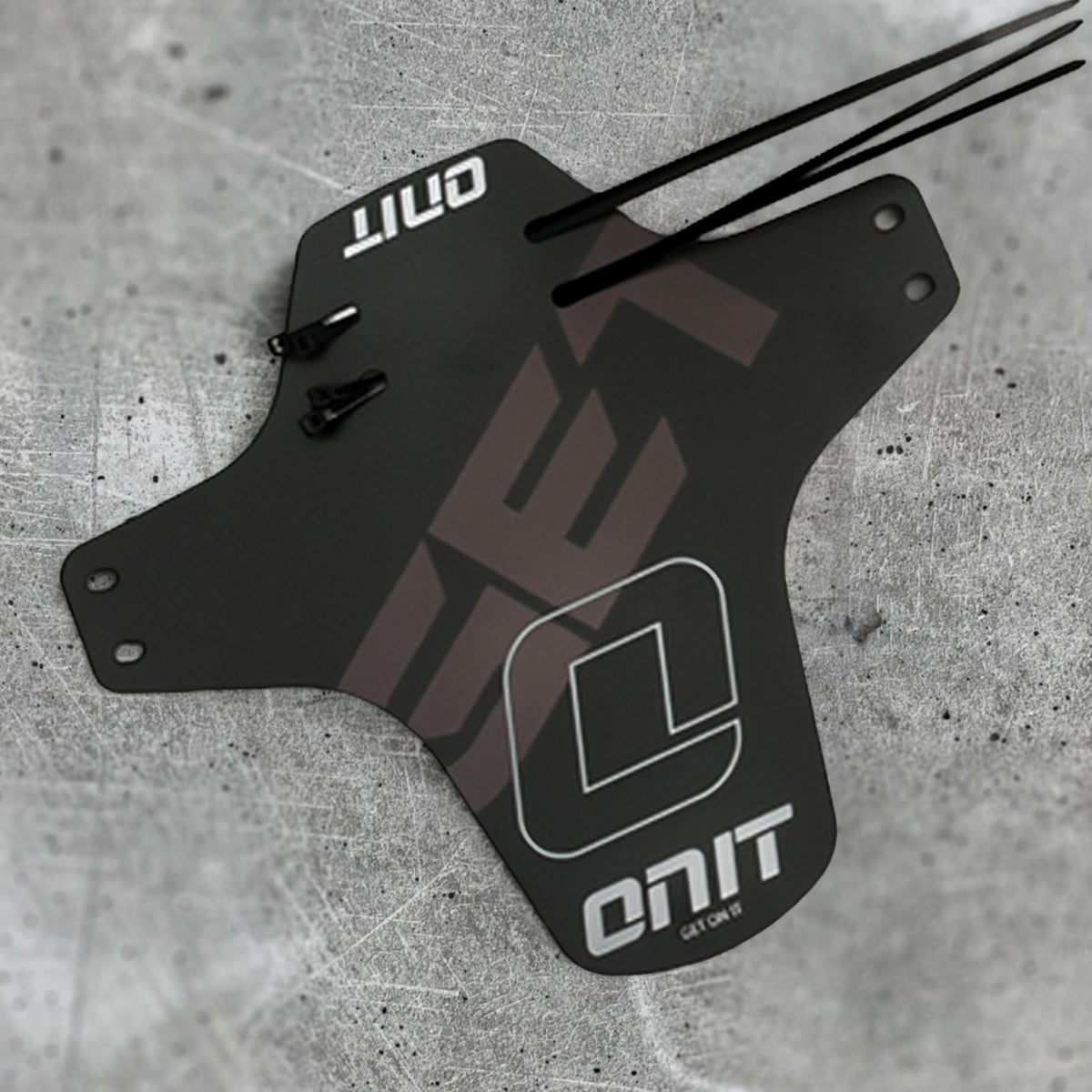 ONIT Black MTB mud guard with logo, flat lay