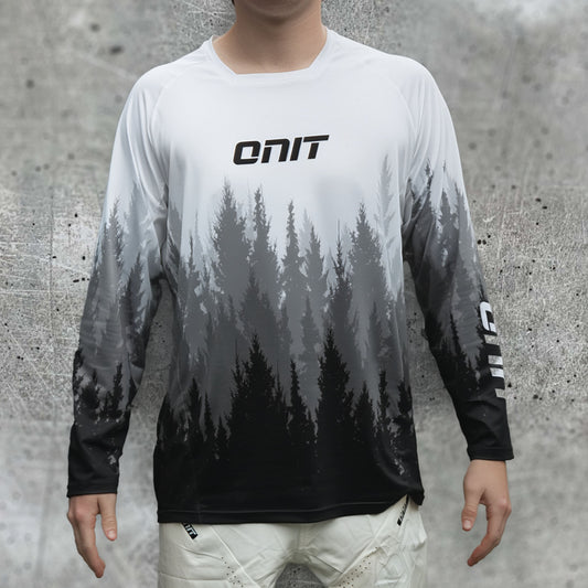 ONIT White MTB jersey with black forest silhouette print