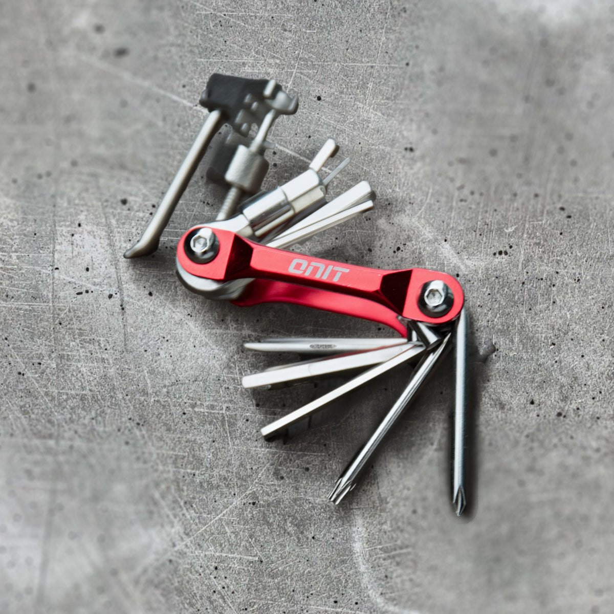ONIT Red MTB trail tool with folding hardened steel bits