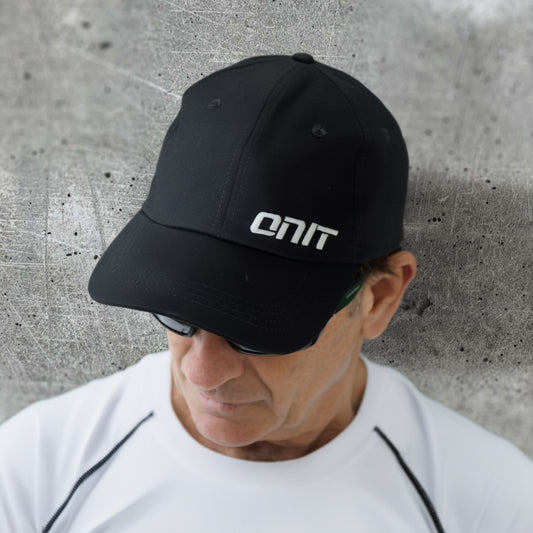ONIT White on Black MTB cap with logo, worn by model