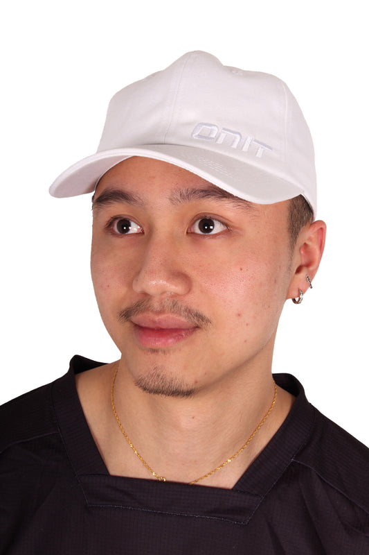 ONIT White on White MTB cap with logo, worn by model